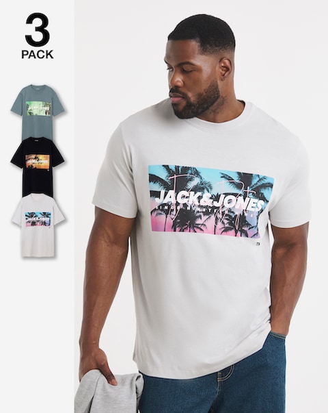 Jack & Jones Indiana Graphic T-Shirt 3 Pack - Multi