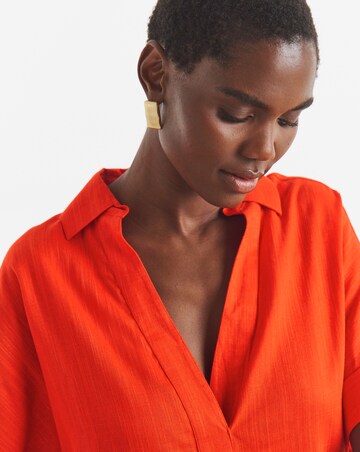 Collar Detail Short Sleeve Linen Mix Tunic