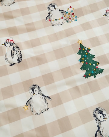Festive Penguin Gingham Cotton Blend Duvet Cover Set