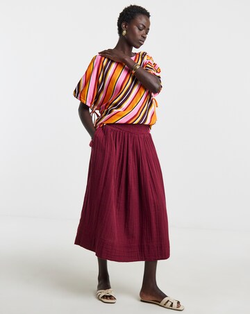 Printed Linen Mix Elasticated Cuff Boxy Top