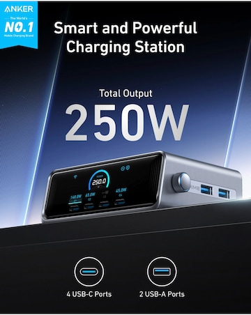 Anker Prime 250W 6-Port GaN Desktop Charger - Black