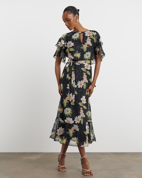 Joanna Hope Dobby Spot Tie Waist Maxi Dress