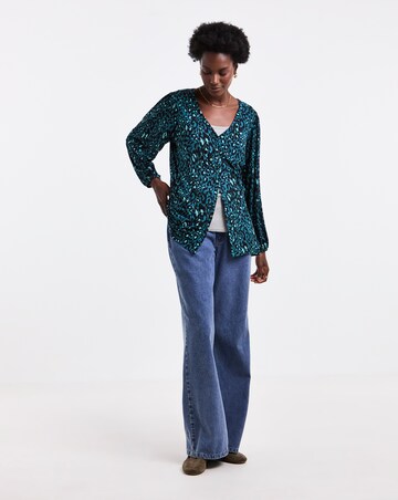 Abstract Print Button Front Long Sleeve Top