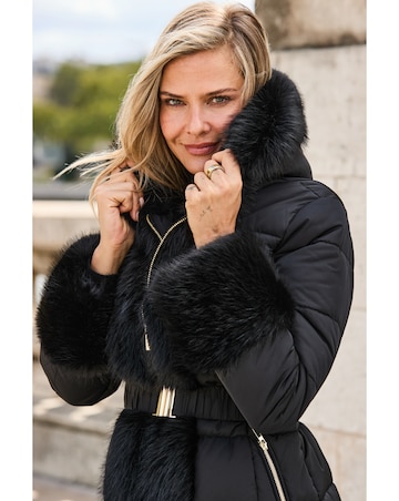 Sosandar Short Padded Coat with Faux Fur