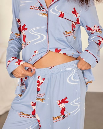 Chelsea Peers Classic Long Sleeve Button Up Christmas Pyjama Set
