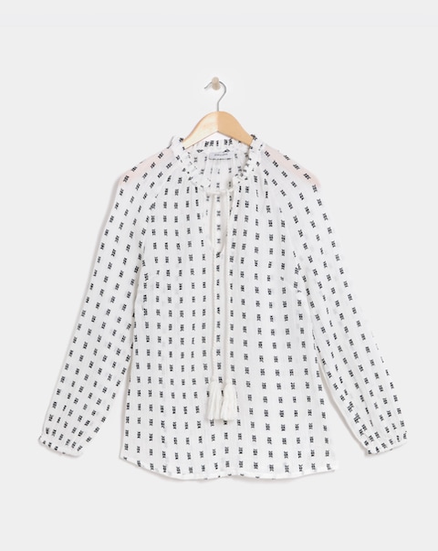Contrast Dobby Collarless Blouse