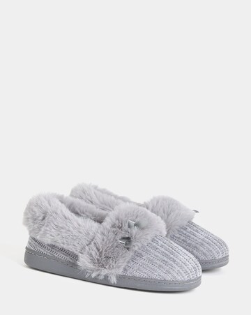 Audrey Faux Fur Trim Full Back Slippers - Wide Fit (E)