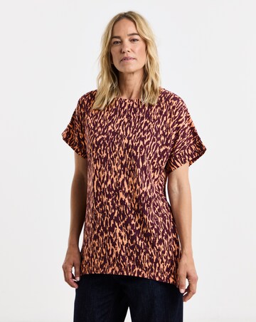 Print Crew Neck Grown On Sleeve Longline Dipped Back Top