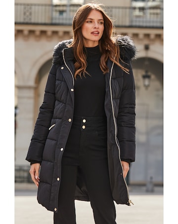 Sosandar Fur Trim Padded Coat