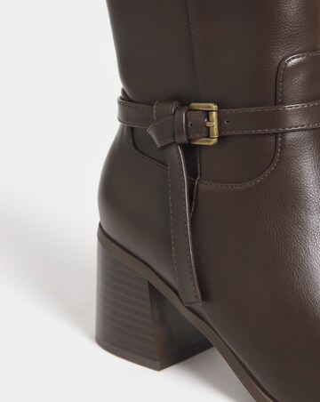 Aliyah Sherling Trim Block Heel Ankle Boots - Wide Fit (E)
