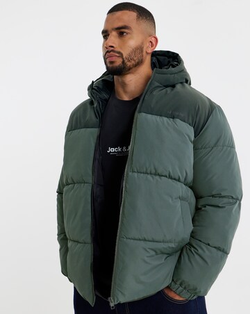 Jack & Jones Raze Hooded Puffer Coat - Grey