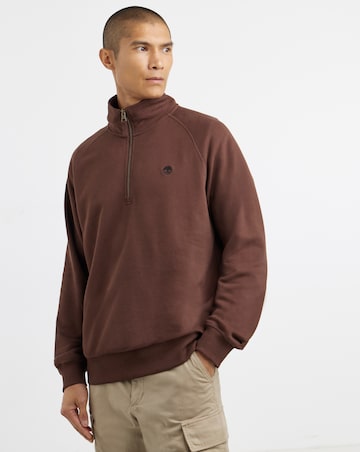 Timberland Exeter River Tree Embroidered Logo Quarter Zip Sweatshirt - Coffee