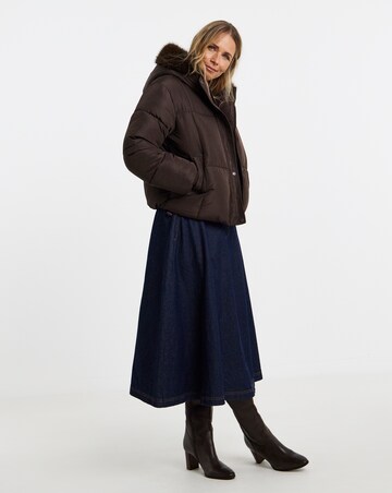 Chocolate Faux Fur Hood Padded Coat