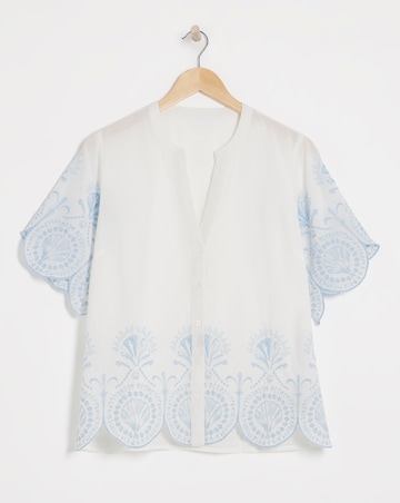 Julipa Pure Cotton Shell Embroidered Button Down Blouse