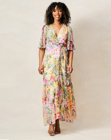 Hope & Ivy Julia Flutter Sleeve Maxi Wrap Dress