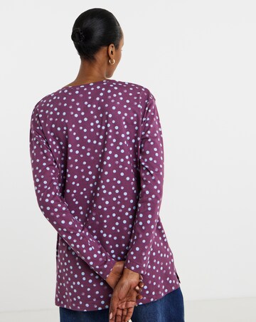 Spot Print 3/4 Sleeve Slouch V-Neck Longline Top