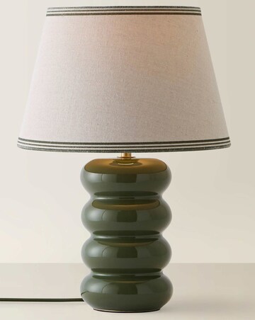ValueLights Gia Olive Ceramic Stacked Table Lamp with Triple Trim Shade