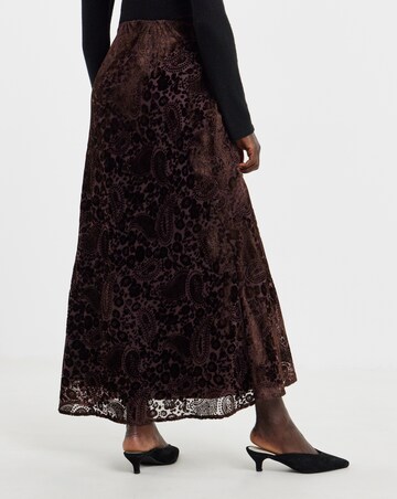 Chocolate Paisley Velour Burnout Midaxi Skirt