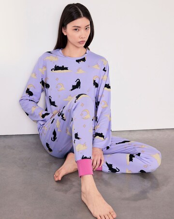 Chelsea Peers Classic Long Sleeve Crew Neck Halloween Cat Pyjama Set