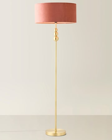 ValueLights Marissa Brushed Gold Floor Lamp with Pink Velvet Squat Drum Shade