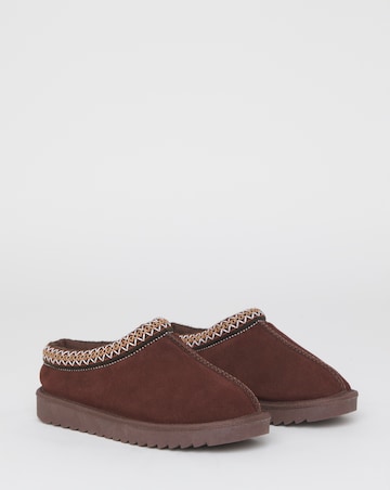 Reese Suede Embroidery Mule Snug Slippers - Extra Wide Fit (EEE)