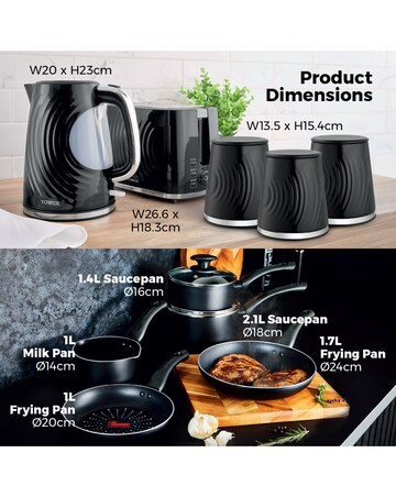 Tower Kettle, 2 Slice, Canister, Pan Set