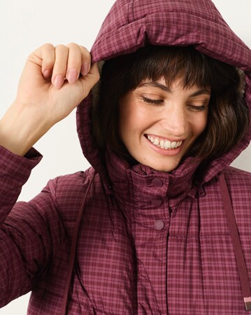 Fatface Short Check Puffer Plum