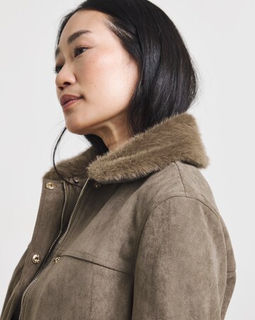 Taupe Suedette Faux Fur Collar Jacket