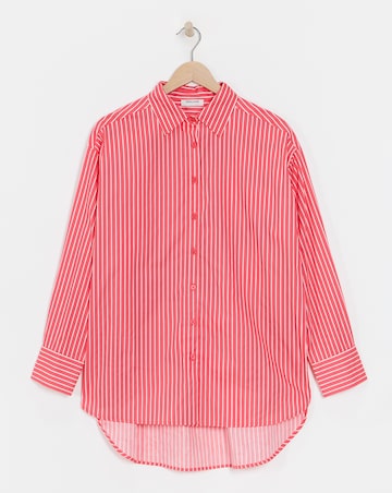 Cotton Poplin Oversized Long Sleeve Stripe Shirt
