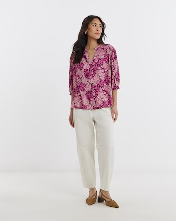 Collarless Oversized Short Sleeve Blouse