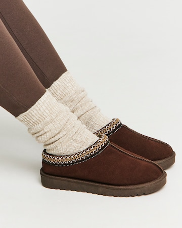 Reese Suede Embroidery Mule Snug Slippers - Extra Wide Fit (EEE)