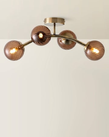 ValueLights Sydney Brushed Brass with Brown Swirl Glass Multi Arm Ceiling Light