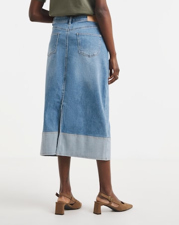 Light Blue Turn Up Midi Denim Skirt