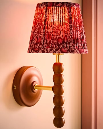ValueLights Bobble Walnut Wall Light with Burgandy Floral Pleated Shade