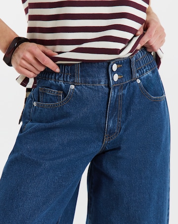 Mid Blue Elasticated Waist Culotte Jeans