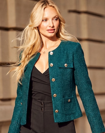 Sosandar Collarless Boucle Jacket