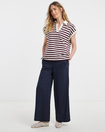 Navy Linen Mix Wide Leg Trouser