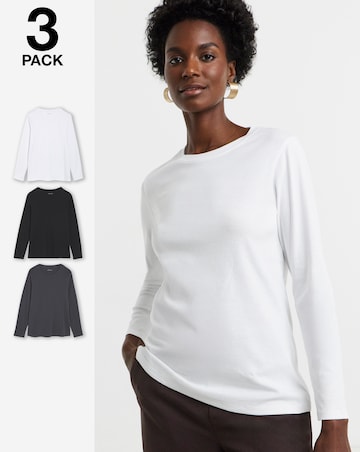 Black, White, Charcoal 3 Pack Crew Neck Long Sleeve T-Shirt