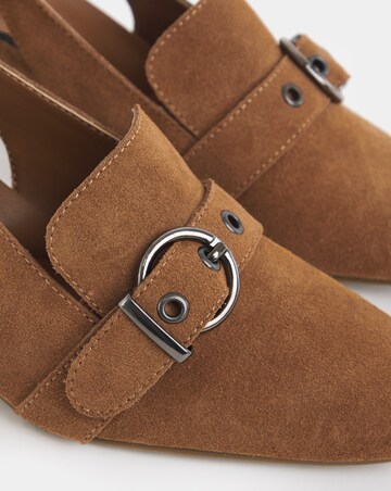 Sarah Buckle Detail Suede Slingback Shoes - Wide Fit (E)