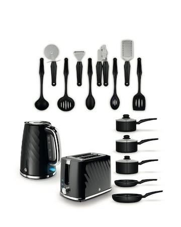 Swan Black Kettle, Toaster, pan + tool