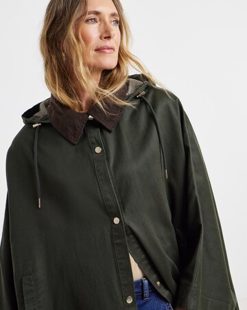 Khaki Cord Collar Coated Cape Jacket