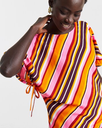 Printed Linen Mix Elasticated Cuff Boxy Top