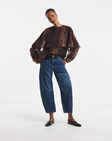Leopard Print Cape Detail Chiffon Blouse