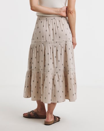Pure Cotton Textured Tiered Midi Skirt
