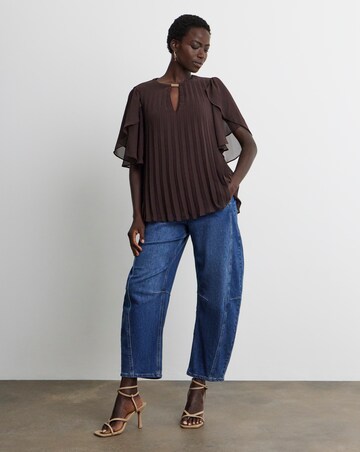 Joanna Hope Pleated Keyhole Blouse