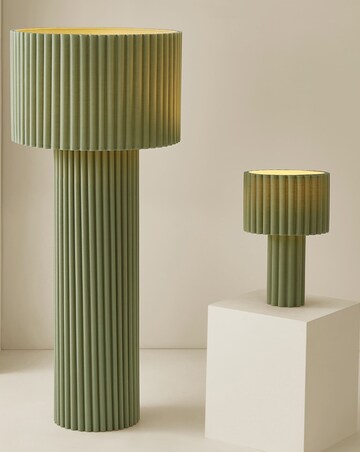 ValueLights Lenny Green Ribbed Fabric Midi Floor Lamp