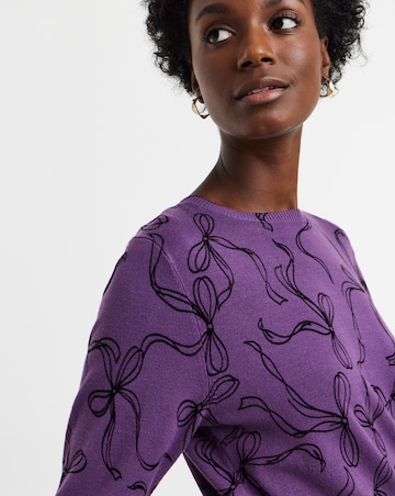 Ribbon Print Fine Knit Crew Neck Jumper