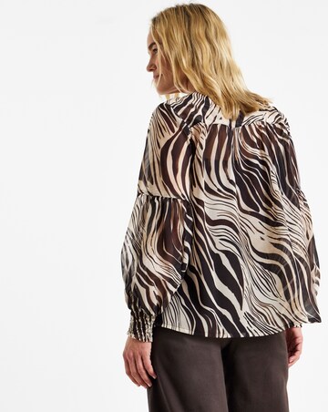 Abstract Print Blouson Sleeve Collarless Georgette Blouse