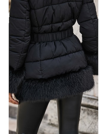 Sosandar Short Padded Coat with Faux Fur
