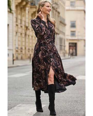 Sosandar Brown Paisley Belted Shirt Dress